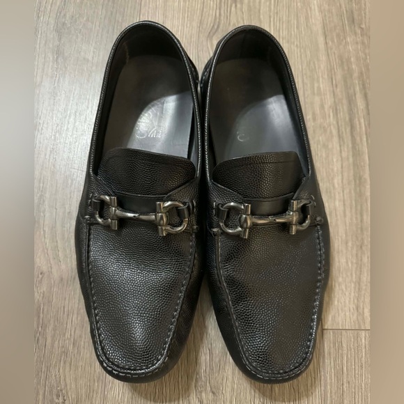 Salvatore Ferragamo Black Pebbled Leather Loafers main image 6